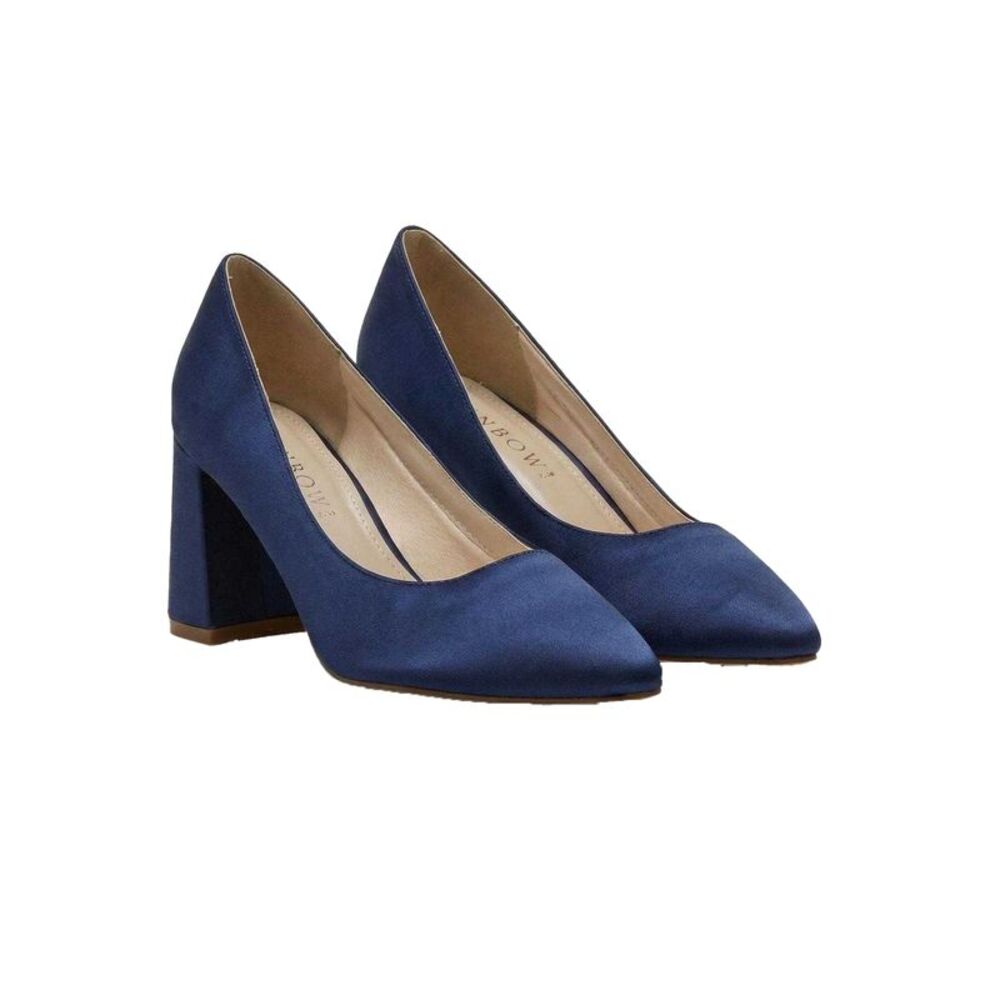 Rainbow Womens/Ladies Satin Block Heel Court Shoes / Mid Navy